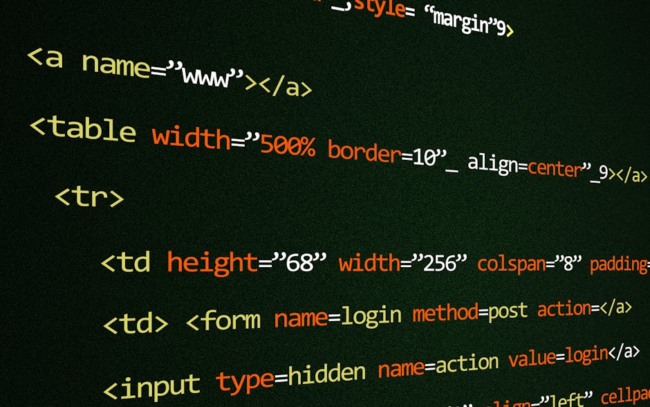 Close-up view of a computer screen displaying colorful lines of programming code in various shades of orange, pink, green, and yellow on a dark background. The code includes terms like 'false', 'error